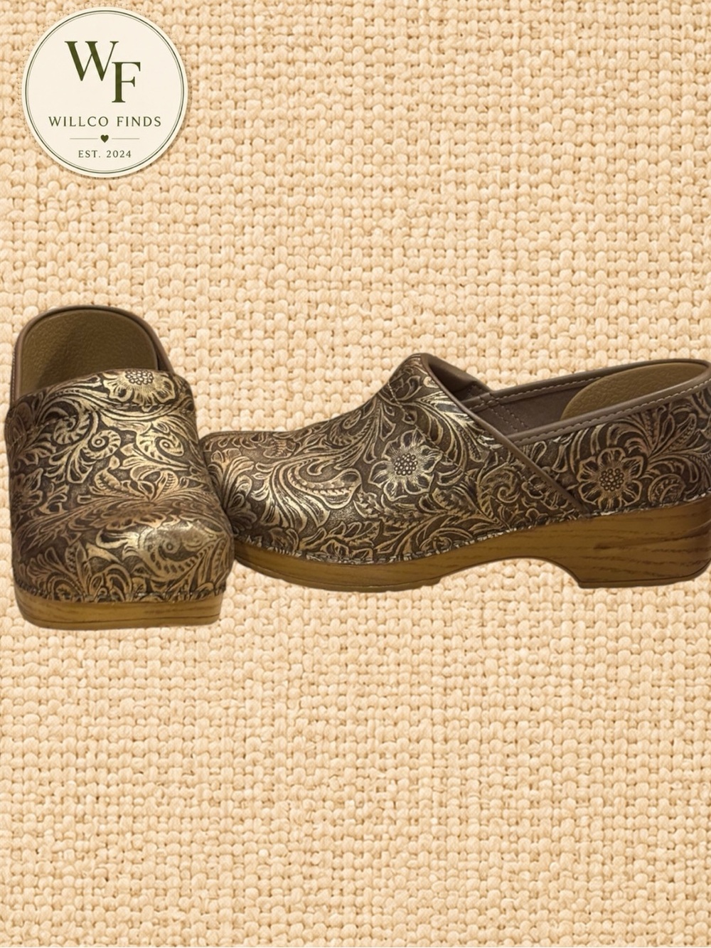Dansko Floral Embossed Leather Clogs Size 42 Brown Bronze Professional